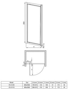 Deante Jasmin Plus, 1-krídlové sprchové dvere 90x200 cm, 5mm číre sklo, chrómový profil, DEA-KTJ_011D