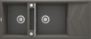 Deante Magnetic, 2-komorový granitový drez s odkvapkávačom 1160x500x224 mm, antracitová metalíza, DEA-ZRM_T213