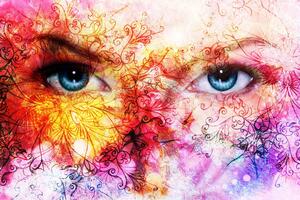 Samolepiaca tapeta modré oči s abstraktnými prvkami