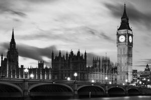 Fototapeta nočný čiernobiely Big Ben v Londýne