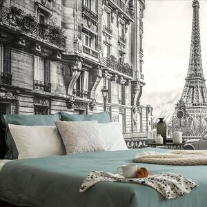 Samolepiaca tapeta čiernobiela Eiffelova veža z ulice Paríža