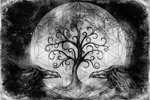 Tapeta čiernobiely magický strom života - 225x150