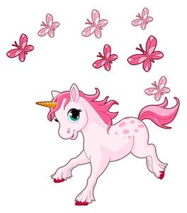 Nástenné detské samolepky Ambiance Pink Unicorn and Papillons