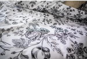 Čierno-biele obliečky z bavlneného saténu Cotton House Flower, 140 x 200 cm