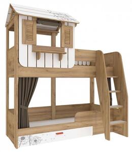 Detská poschodová posteľ s domčekom a úložným priestorom Brody 80x190cm - dub zlatý/biela