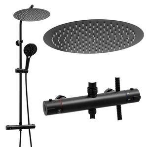 Erga Bergen, sprchový set s termostatickou batériou a dažďovou sprchou 30 cm, čierna matná, ERG-YKA-BP.BERGEN THERM 30 BLK