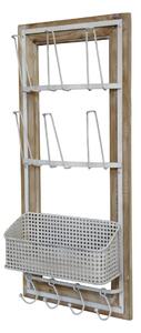 Krémová antik dreveno-kovová nástenná polička s háčikmi Old Shelf - 40*15*90 cm - Chic Antique