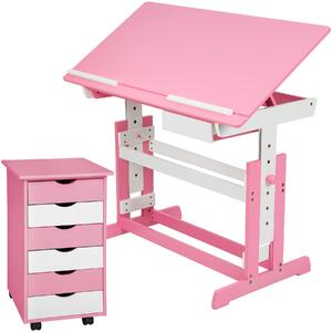 Tectake 401240 detský písací stôl rastúci s pojazdným kontajnerom - ružová