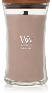 Woodwick Opulent Wood Patchouli Creme vonná sviečka s dreveným knotom 609.5 g