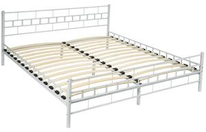 Tectake 401722 kovová posteľ dvojlôžková vrátane lamelových roštov - 200 x 180 cm, biela