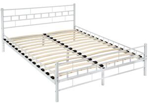 Tectake 401721 kovová posteľ dvojlôžková vrátane lamelových roštov - 200 x 140 cm, biela