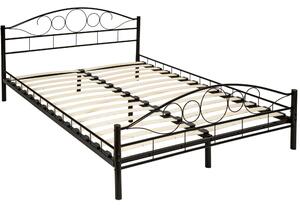Tectake 401723 kovová posteľ dvojlôžková romance vrátane lamelových roštov - 200 x 140 cm, čierna