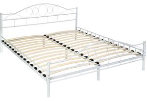 Tectake 401726 kovová posteľ dvojlôžková romance vrátane lamelových roštov - 200 x 180 cm, biela