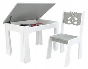 Detský stôl s úložným priestorom a stoličkou Macko - sivý