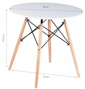 Okrúhly škandinávsky stôl bielej farby, 80 cm Biela