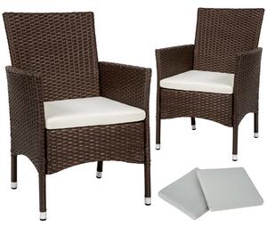 Tectake 404550 2 záhradné stoličky ratanové vr. 4 povlakov - hnedá / béžová
