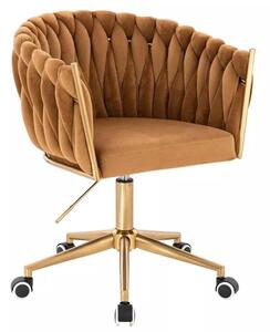 LuxuryForm DESIGN Kreslo NORDEN VELUR na zlatej podstave s kolieskami - medové