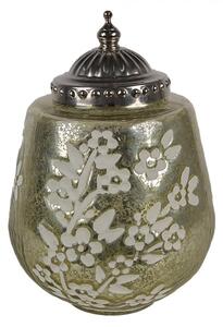 Zelená sklenená svietiaca LED lampáš s kvietkami Balli - Ø 13*19 cm - Clayre & Eef