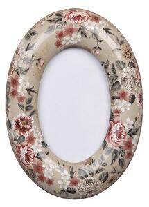 Oválny fotorámik s keramickým okrajom s kvetmi Floria - 13*3*18 cm / 9*13 cm - Clayre & Eef