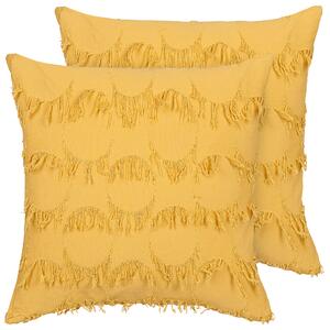 Súprava 2 dekoratívnych vankúšov žltá 45 x 45 cm so strapcami boho dizajn retro bytové doplnky