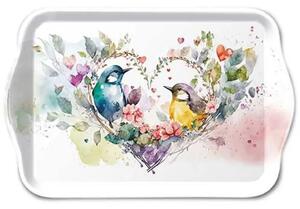 Biela melamínová tácka s vtáčikmi Loving Birds - 13*21 cm - Ostatní