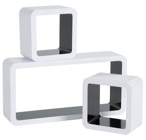 Tectake 403189 3 nástenné police lotta - 2 štvorce, 1 obdĺžnik - čierna/biela