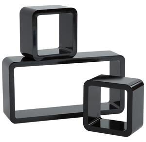 Tectake 403190 3 nástenné police lotta - 2 štvorce, 1 obdĺžnik - čierna