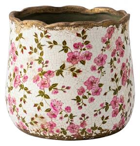 Keramický obal na kvetináč s ružovými kvetmi Vintage Bloom M - Ø 14*12 cm - Clayre & Eef