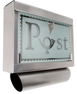Tectake 400613 poštová schránka nerezová s rúrou na noviny a sklenenou zástenou - strieborná