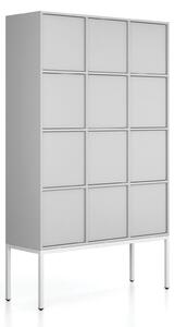 Kancelárska skriňa FRAME, biela podnož, 12x dvere, 1299 x 450 x 2185 mm, PUSH-lock, sivá