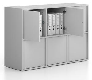 Kancelárska skriňa FRAME, nízka, 6x dvere, 1299 x 450 x 881 mm, PUSH-lock, sivá
