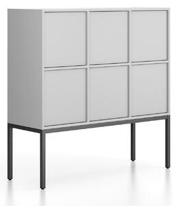 Kancelárska skriňa FRAME, nízka, čierna podnož, 6x dvere, 1299 x 450 x 1331 mm, PUSH-lock, sivá