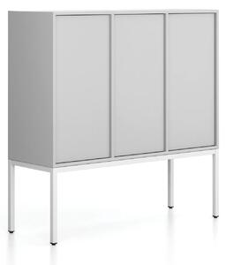 Kancelárska skriňa FRAME, nízka, biela podnož, 3x dvere, 1299 x 450 x 1331 mm, PUSH-lock, sivá