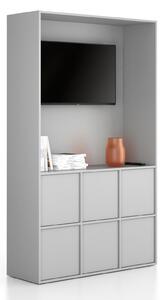 Kancelárska skriňa FRAME, 6x dvere, priestor pre TV, 1299 x 450 x 2162 mm, PUSH-lock, sivá