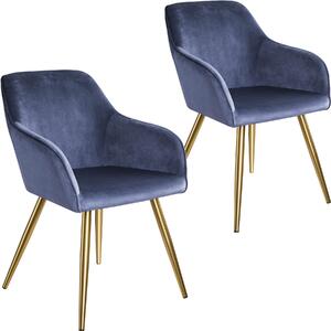 Tectake 403994 2 stoličky marilyn so zamatovým vzhľadom zlaté - modrá/zlatá