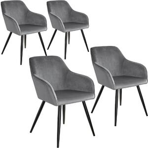 Tectake 404035 4 stoličky marilyn v zamatovom vzhľade čierne - šedo - čierna