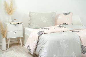 Posteľné obliečky bavlnené papradie ružovo-šedé 140x200/70x90 cm