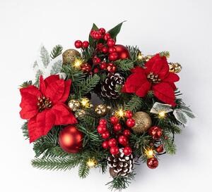 Vianočný veniec POINSETTIA s LED osvetlením, 30 cm