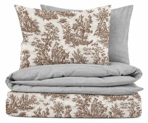 Ervi FLANELOVÉ bavlnené obliečky - Toile de Jouy Caramel/Sivé