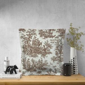 Ervi obliečka na vankúš FLANELOVÝ s lemom - Toile de Jouy Caramel