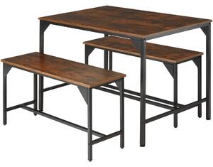 Tectake 404340 zostava stola a lavičiek bolton 2+1 - industrial tmavé drevo