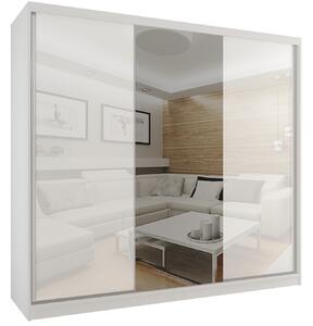 Šatníková skriňa 232 cm Belini biely mat / biely lesk s posuvnými dverami a zrkadlom