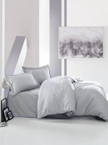 Sivé obliečky z bavlneného saténu s plachtou na dvojlôžko Elegant, 200 × 220 cm