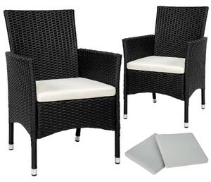 Tectake 404549 2 záhradné stoličky ratanové vr. 4 povlakov - čierna / béžová