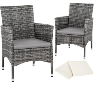 Tectake 404551 2 záhradné stoličky ratanové vr. 4 povlakov - šedá/svetlo šedá