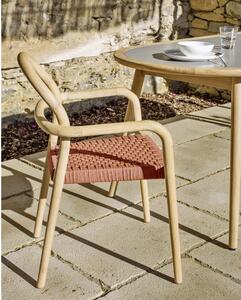 Záhradná stolička z eukalyptového dreva s výpletom v terakotovej farbe Kave Home Sheryl