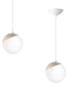 Závesné svietidlo Sfera, 1x biele sklenené tienidlo, w/drevo