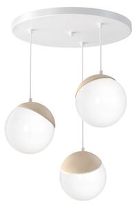 Závesné svietidlo Sfera, 3x biele sklenené tienidlo, w/drevo, o