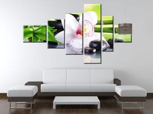 Obraz na plátne Biela orchidea a kamene - 6 dielny Rozmery: 180 x 100 cm