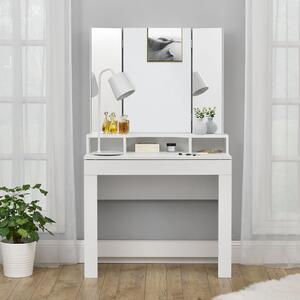 Toaletný stolík Marla s trojitým zrkadlom v bielej farbe